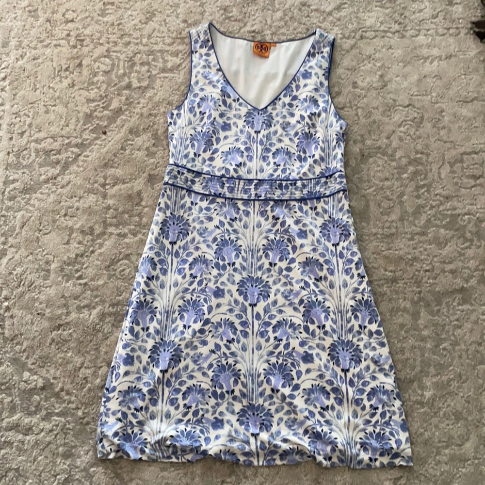 Blue and cream silk Tory Burch dress